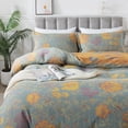 thumbnail image 2 of Orange Flower Pattern Grey Bedding Set Grey King Size 3Pcs Duvet Cover Set, 2 of 9
