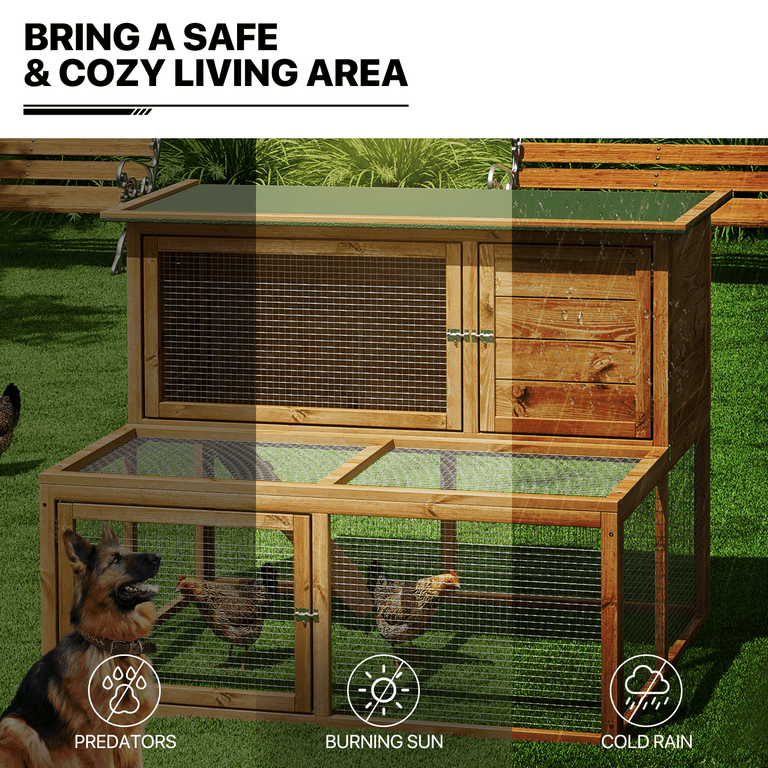 MoNiBloom Wooden Outdoor Chicken Coop Hen House with 3 Access Slide Out Tray Poultry Cage Rabbit Hutch Natural Walmart