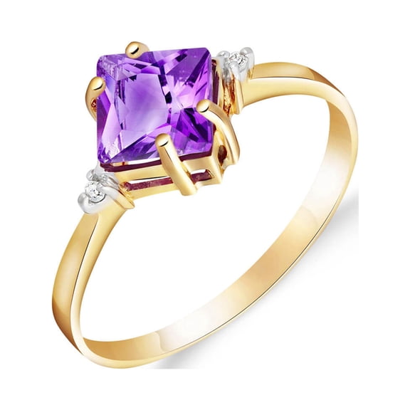 Galaxy Gold 14K Solid Yellow Gold Petite Ring with 1.77 CT Natural Amethyst and Diamond Accent, Size 9.0, 5.5-11 Sizes, February Birthstone, Symbol of Serenity