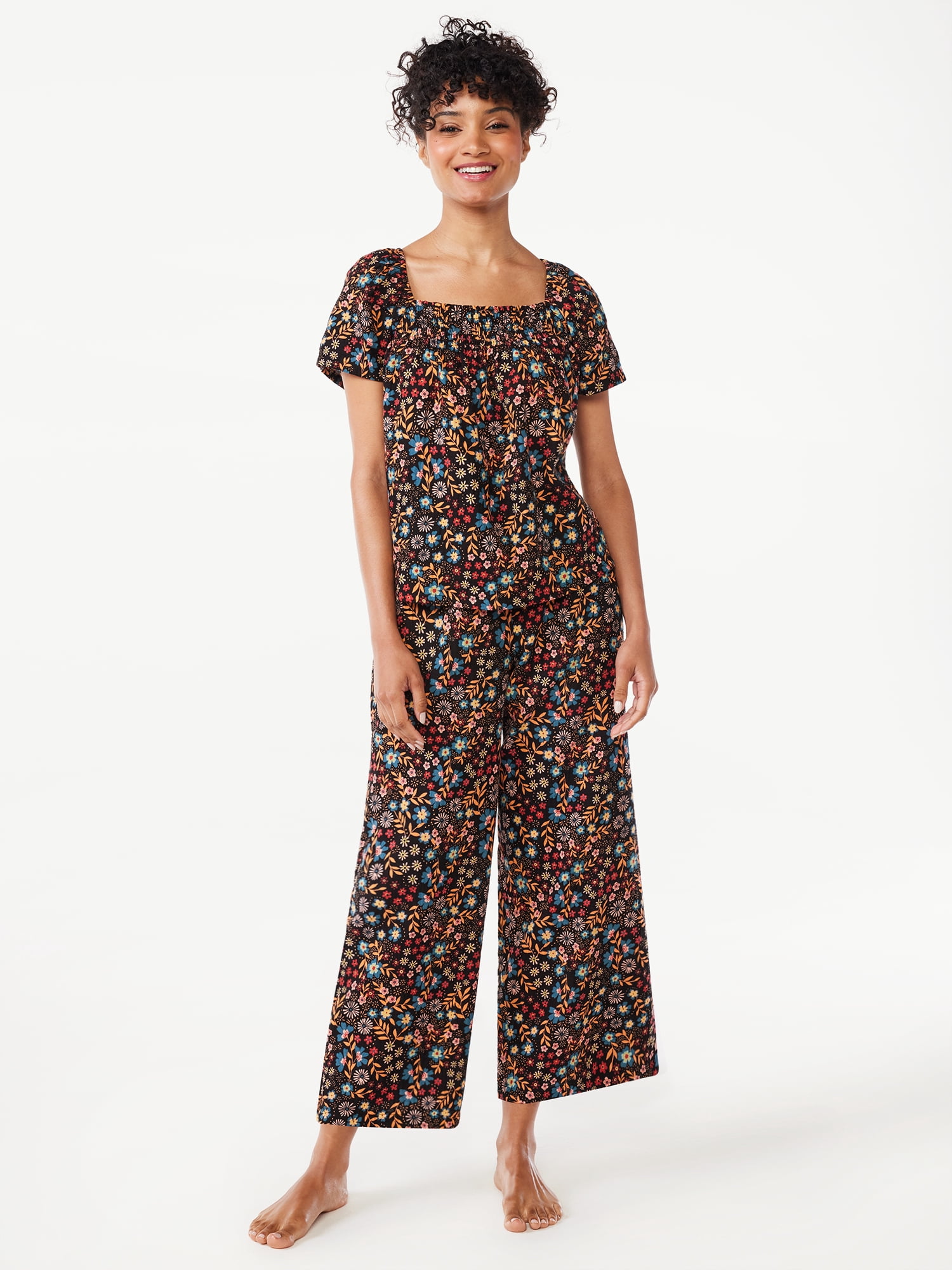 Joyspun Women's Smocked Waist Gauze Sleep Pants, Sizes S to 3X