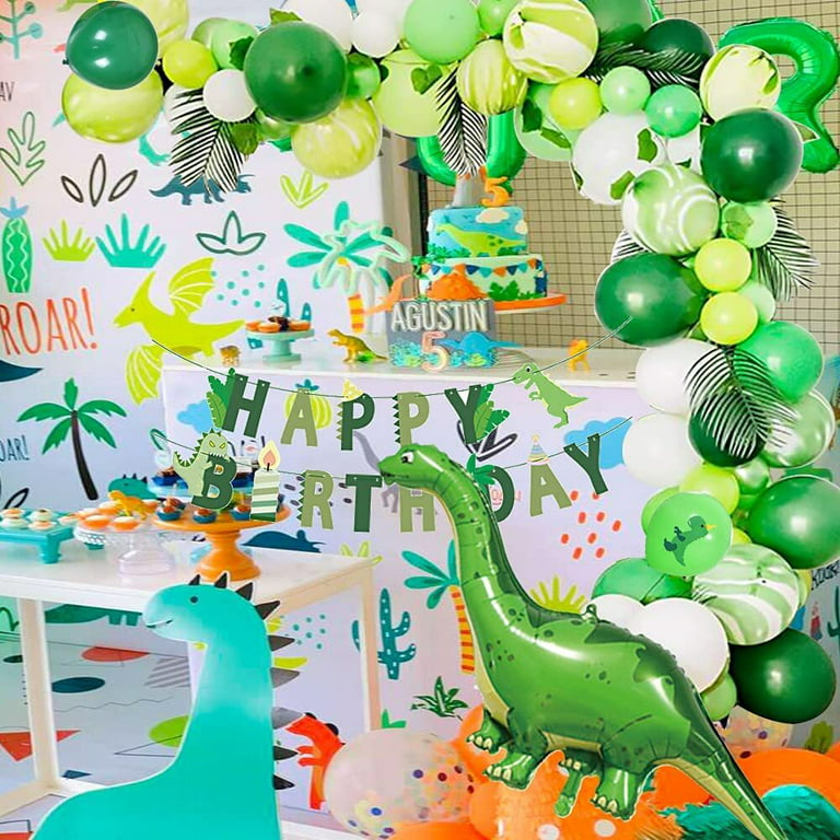 AYUQI Dinosaur Birthday Decorations, Dino Theme Party Decorations, Happy  Birthday Dinosaur Banner Green Latex Balloon Arch, Big Dino Foil Roar