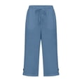 thumbnail image 6 of Dwellite Cotton Capri Pants for Women Loose Fit Straight Leg Drawstring Elastic Waist Cropped Pant Casual Trendy Summer Clothes Blue S, 6 of 6