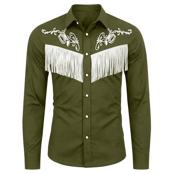 Tiijoy Boys Cowboy Shirt Western Fringe Long Sleeve Button Down Shirt Kids Top, Sizes 4-13