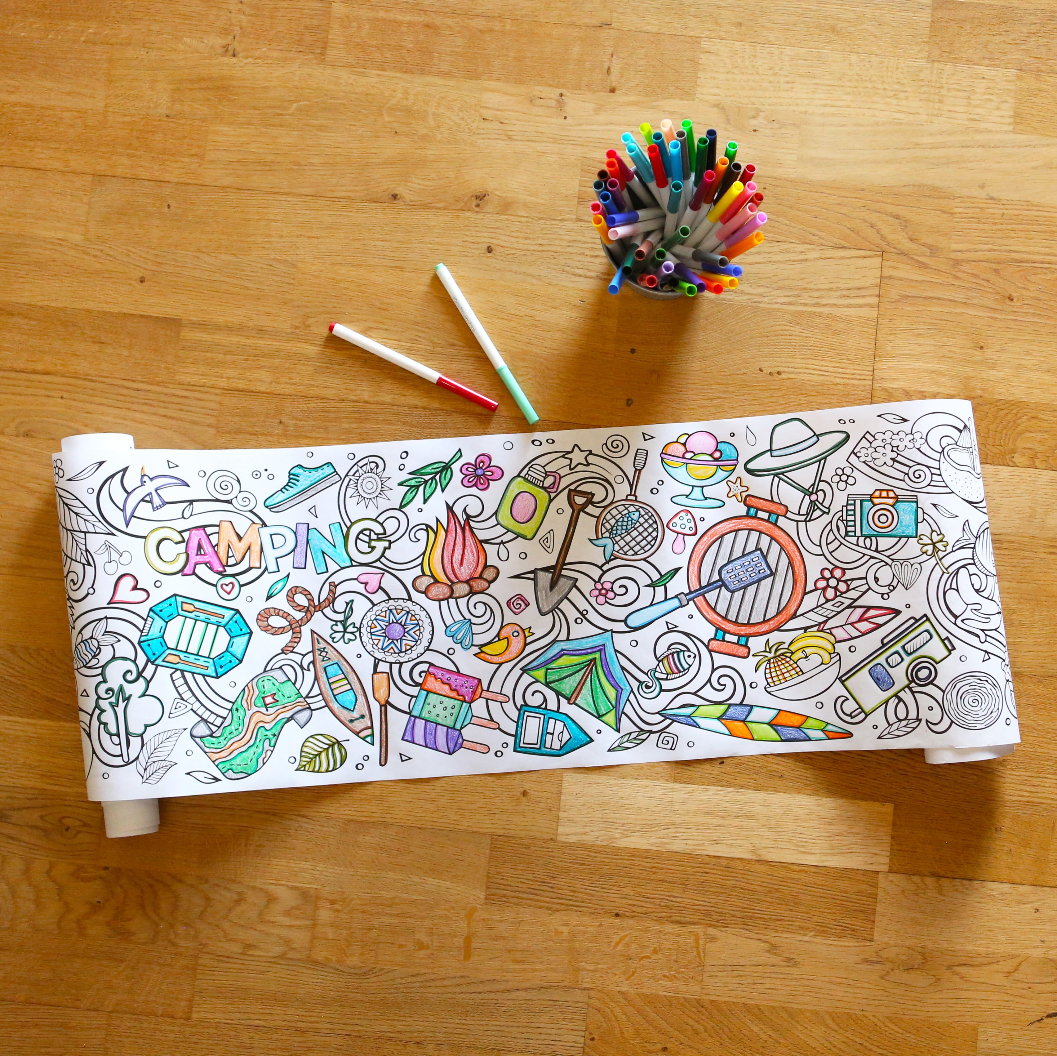 Coloring Paper Roll - 18-Foot Drawing Paper Roll for Kids and Adults, Use in Kids' Easel or as Giant Coloring Poster, Large Sheet with Durable Paper, Perfect for Parties, Classrooms & Work (Summer)