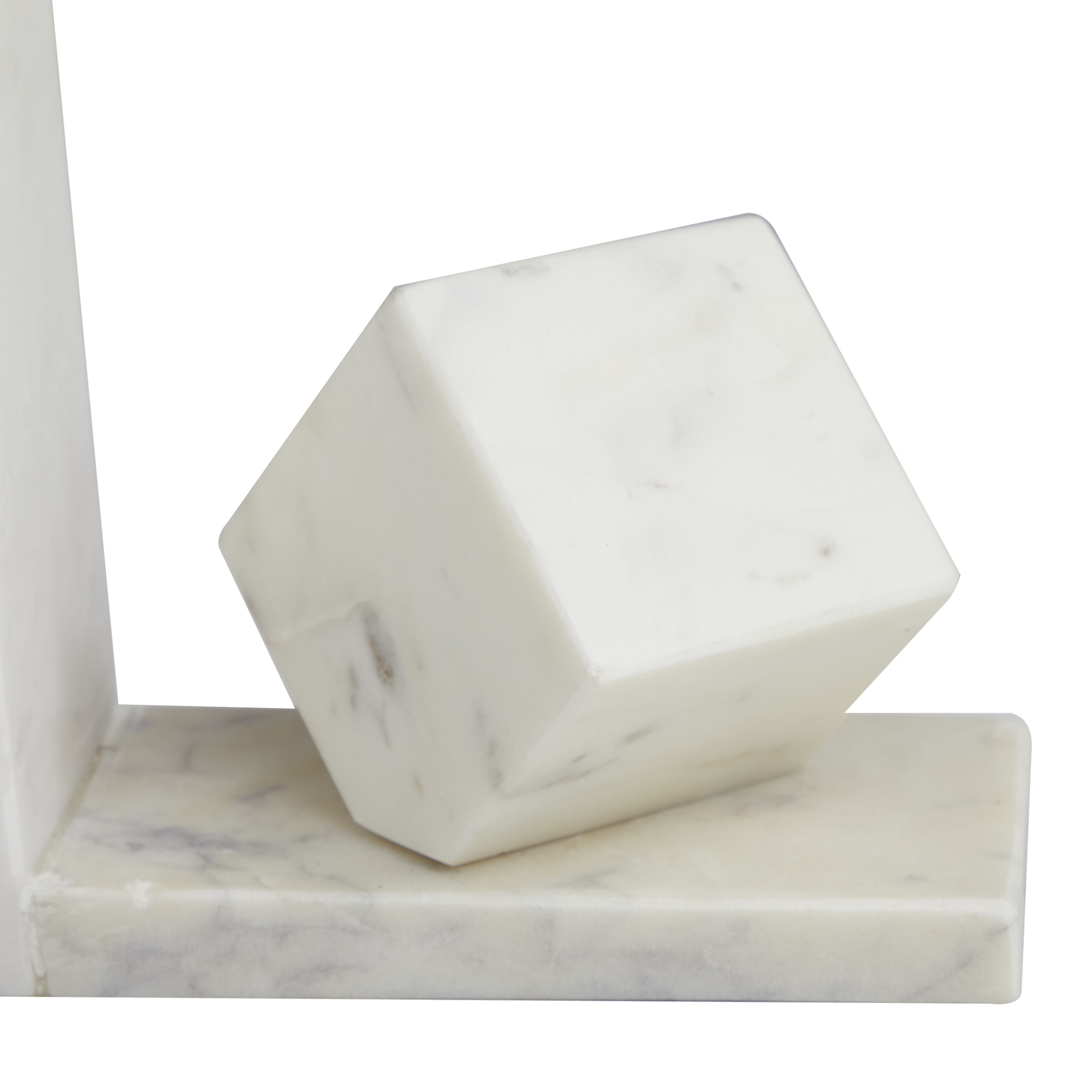 CosmoLiving by Cosmopolitan 6" Cube Geometric 10 lbs White Marble Bookends (Set of 2)
