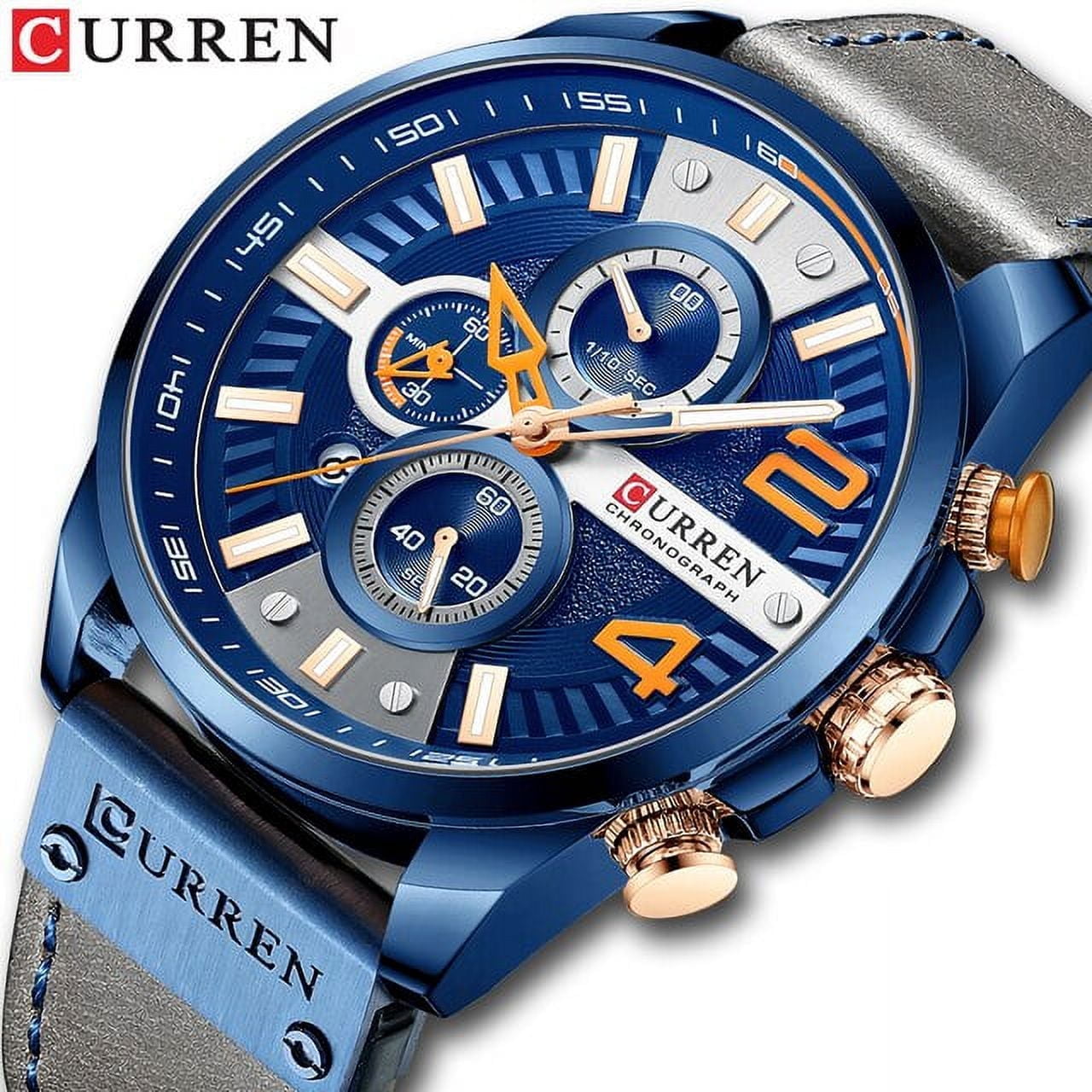 Curren New Watches For Mens Chronograph Leather Wristwatch Fashion Green Male Clock With Designed Dial - Quartz Wristwatches