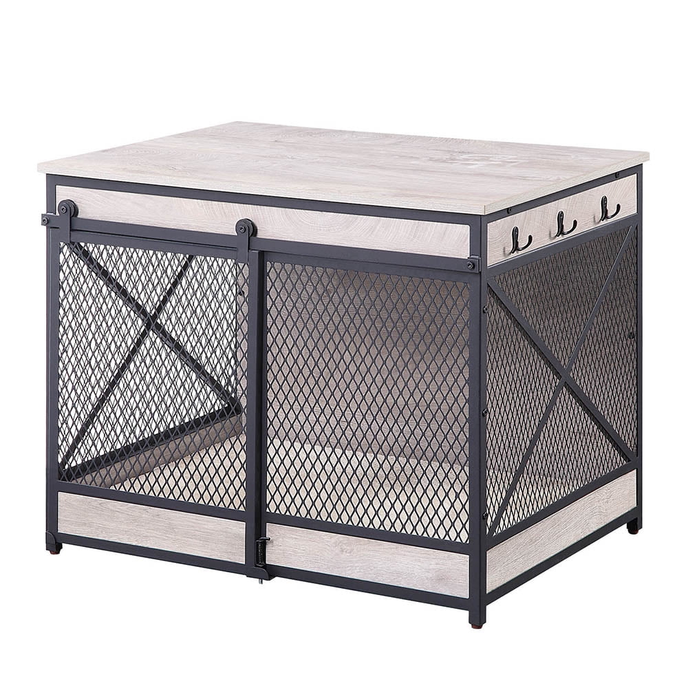 Unipaws Furniture Style Dog Crate, Wooden Mesh Pet Kennels, Dog House Indoor Use, Gray