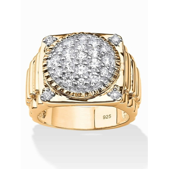 PalmBeach Jewelry Men's 1.63 TCW Round Pave Cubic Zirconia Step-Top Cluster Ring in Gold-Plated or Platinum-Plated Sterling Silver