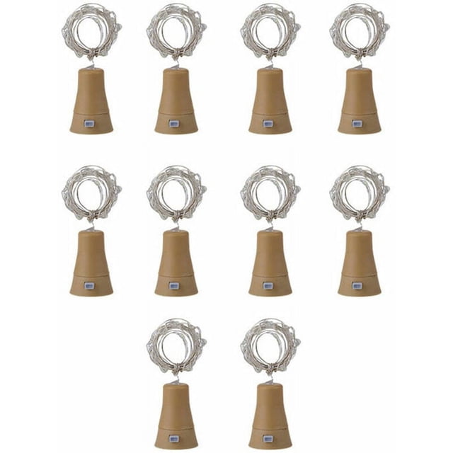 FloreceBien Paquete de 10 luces solares para botellas de vino, 20 luces LED de corcho para fiestas, bodas, vacaciones, jardín, luz azul