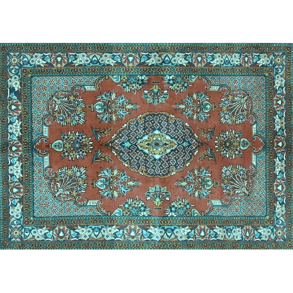 Ahgly Company Indoor Rectangle Medallion Light Blue Traditional Area Rugs, 6' x 9'