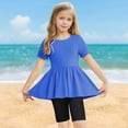 thumbnail image 7 of Girl Workout Clothes Set Size 10-12 Dancewear Ruffle Hem Tops Biker Shorts Set Yoga Athletic Summer Outfits Blue, 8 Y, 7 of 7