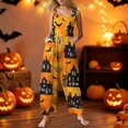 thumbnail image 2 of EANJE Halloween Overalls for Women, Sleeveless Spaghetti Strap Jumpsuit with Pockets, Print Wide Leg Baggy Romper, Adjustable Straps Fall Holiday Party Outfit Orange S, 2 of 6