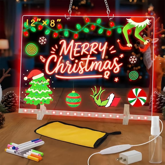 Lumiboard Led Drawing Board with 7 Colors,12"X8" Acrylic Dry Erase Board with Light, Include Adapter, Hanging Chain, Led Drawing Board for Kids with Stand,Birthday and Christmas Gifts for Kids