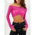 thumbnail image 3 of Biezeib Womenacute;s Off Shoulder Crop Tops, Long Sleeve Ruched Bust Solid Color Slim Fit T-Shirts, 3 of 6