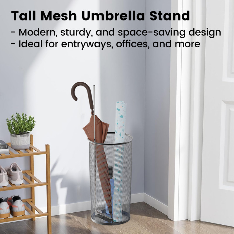 DUNCHATY 3-Pack Metal Round Umbrella Stand Rack Umbrella Holder Bin, 10x20 Inch, Canes Walking Sticks Holder, Waterproof Indoor Storage for Entryway, Wrapping Paper, Home, Office, Black