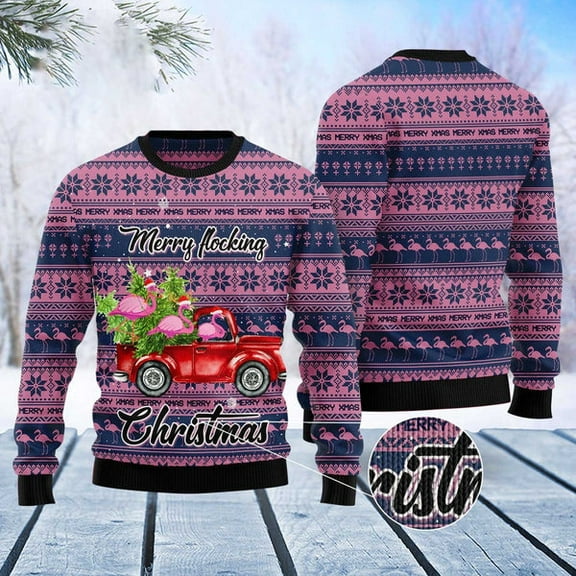 Flamingo Merry Flocking Christmas Ugly Christmas Sweater, Funny Xmas Sweater, Sweater Xmas