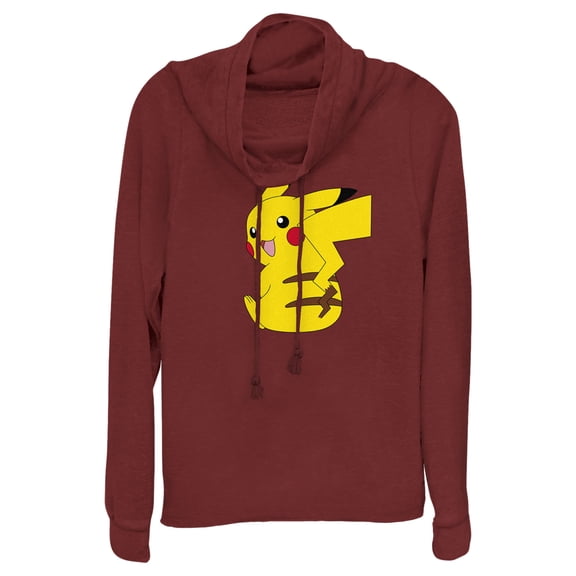 Junior's Pokemon Pikachu Sitting Portrait  Cowl Neck Sweatshirt Scarlet 2X Large