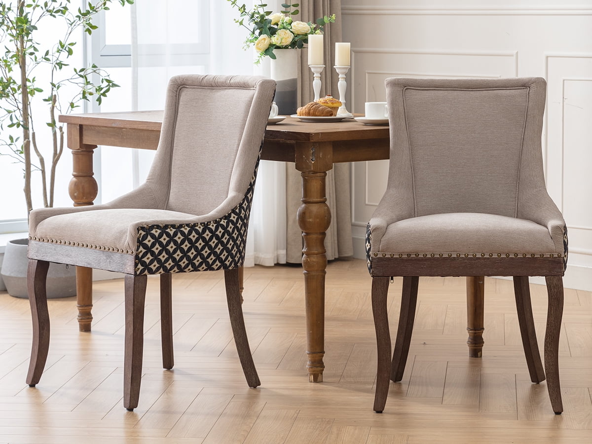ODUSE-DAILY Dining Chairs Set of 4, Kitchen & Dining Room Chairs, Fabric Upholstered Dinning Chairs, Wooden Dining Table Chairs, Sillas De Comedor, Nailhead Trim, Wood Legs (Beige,Pattern, 4 Pcs)