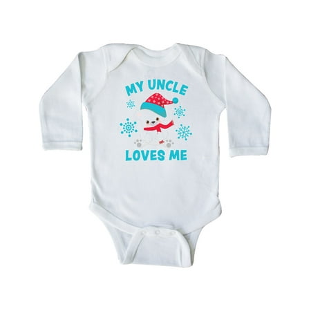 

Inktastic Polar Bear My Uncle Loves Me in Santa Hat with Snowflakes Gift Baby Boy or Baby Girl Long Sleeve Bodysuit