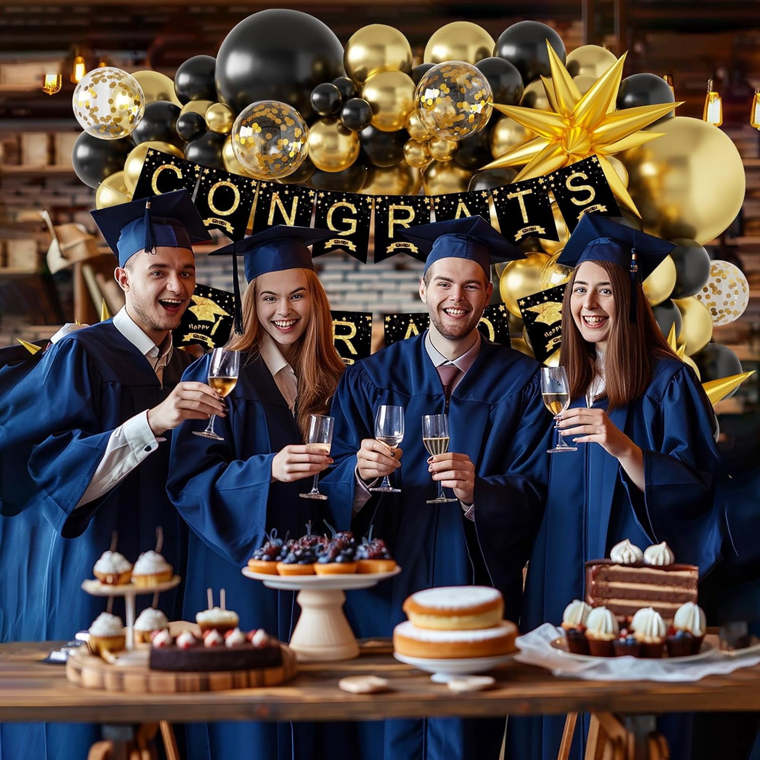 Graduation Decorations 2026 Black and Gold, Party Balloon Arch Kit, Gold Balloons Class of 2026, Banner Kit