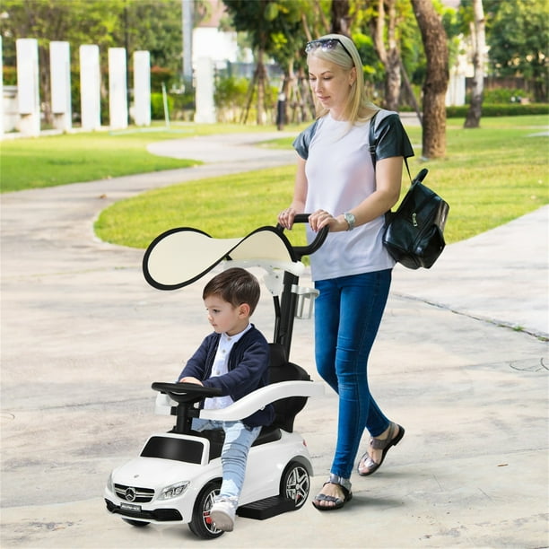 Coche de Empuje 3 en 1 Costway con Barandillas de Seguridad Extraíbles Toldo Ajustable y Manija Parental 81,5 x 35 x 82 cm Blanco