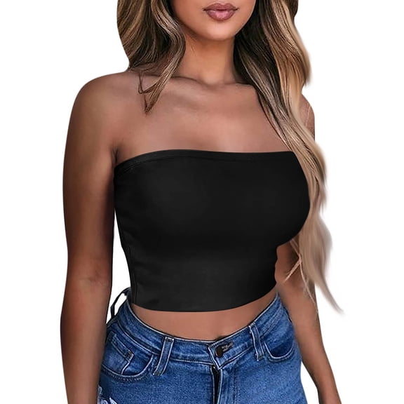 Women's Sexy Tube Top Sleeveless Crop Camisole, Summer Bodycon Vest for Festive Events or Night Out,Black L