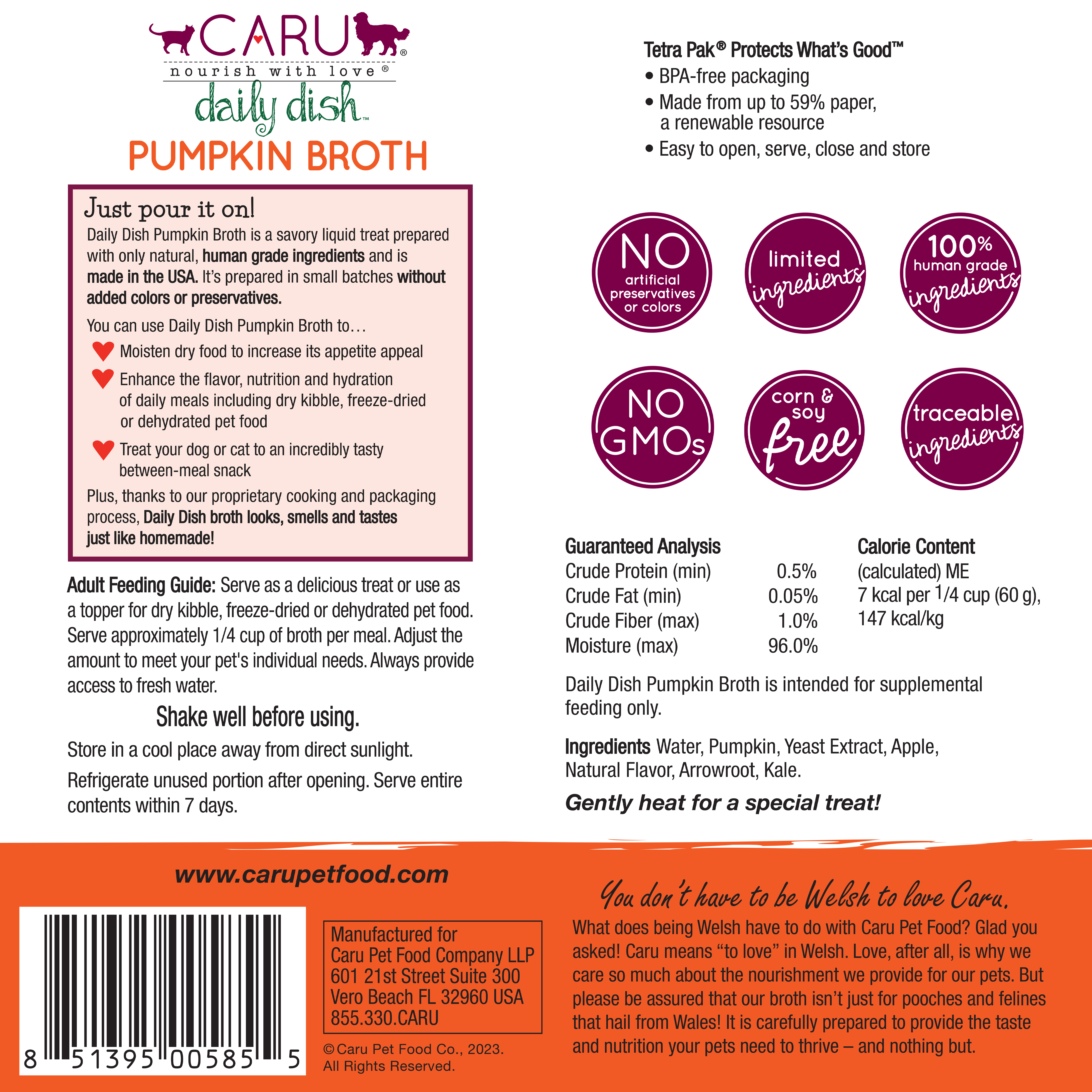 Caru Daily Dish Pumpkin Broth Meal Topper for Dogs and Cats - 1.1 lbs
