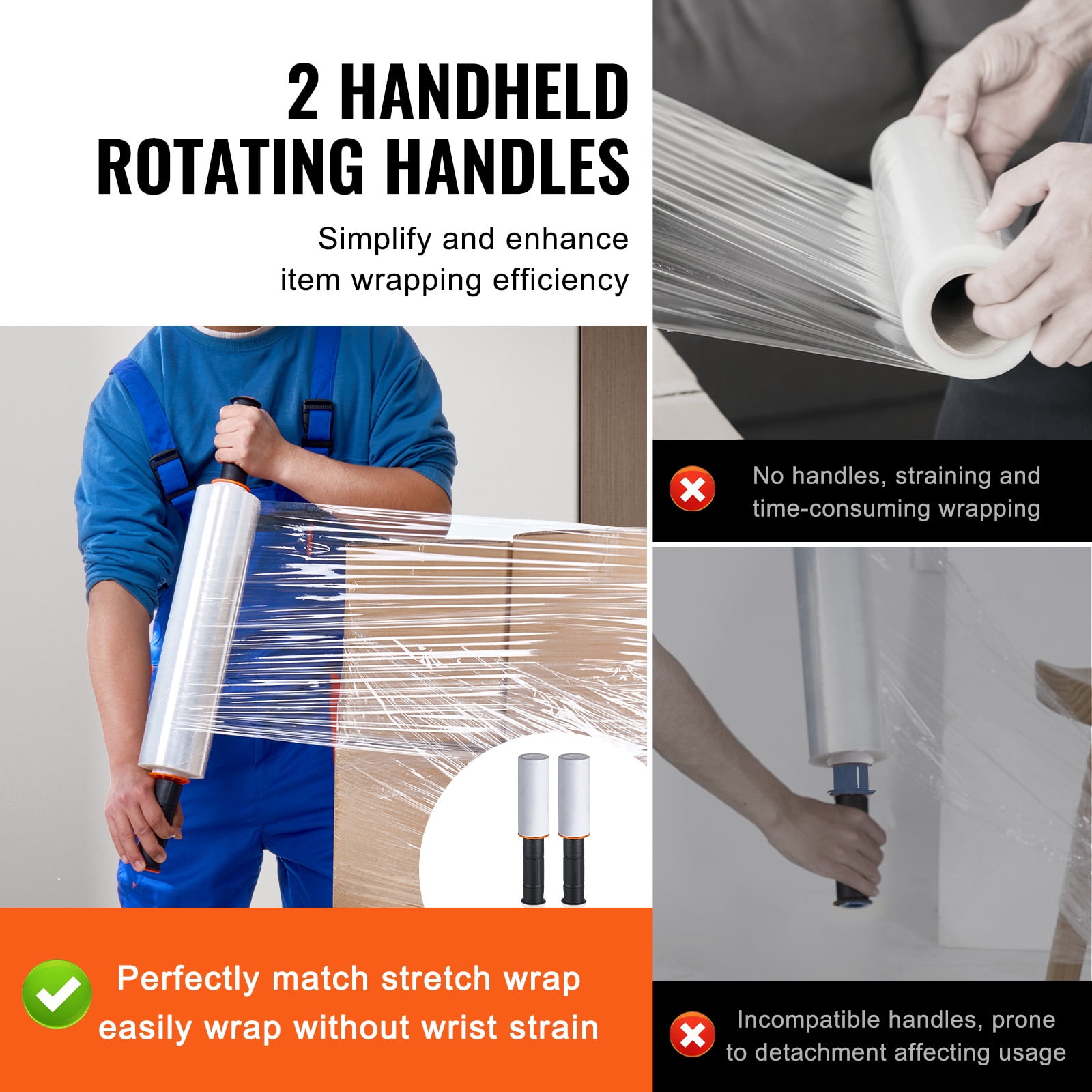 KFFKFF Clear Shrink Wrap, 15 inches by 1000 feet, 60 Gauge, 2 Rolls, Industrial Strength Film with Handles for Efficient Pallet Securing and Relocation