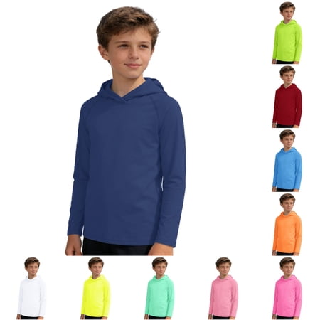 LIIPEE Casual Solid Color Tees For Boys Summer Long Sleeve Hooded T Shirts Kids Outdoor Lightweight Sun Protection Tshirt 5-6 Years