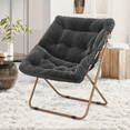 thumbnail image 3 of MoNiBloom Folding Saucer Chair for Adults, Faux Fur Upholstered Metal Frame Foldable Lounge Chair, Comfy Cozy Reading Accent for Bedroom Living Room, Black, 3 of 9