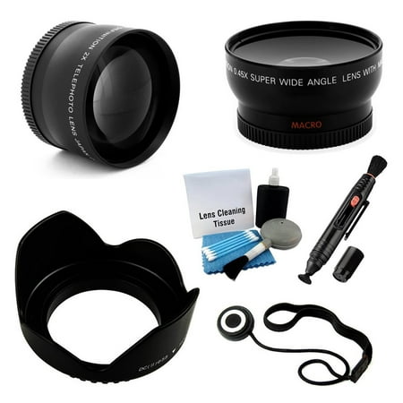 58mm Essential Lens Kit for Select Nikon Cameras. Bundle Includes 2x Telephoto Lens, 0.45x HD Wide Angle Lens w/ Macro, Flower Tulip Lens Hood & UltraPro Accessory