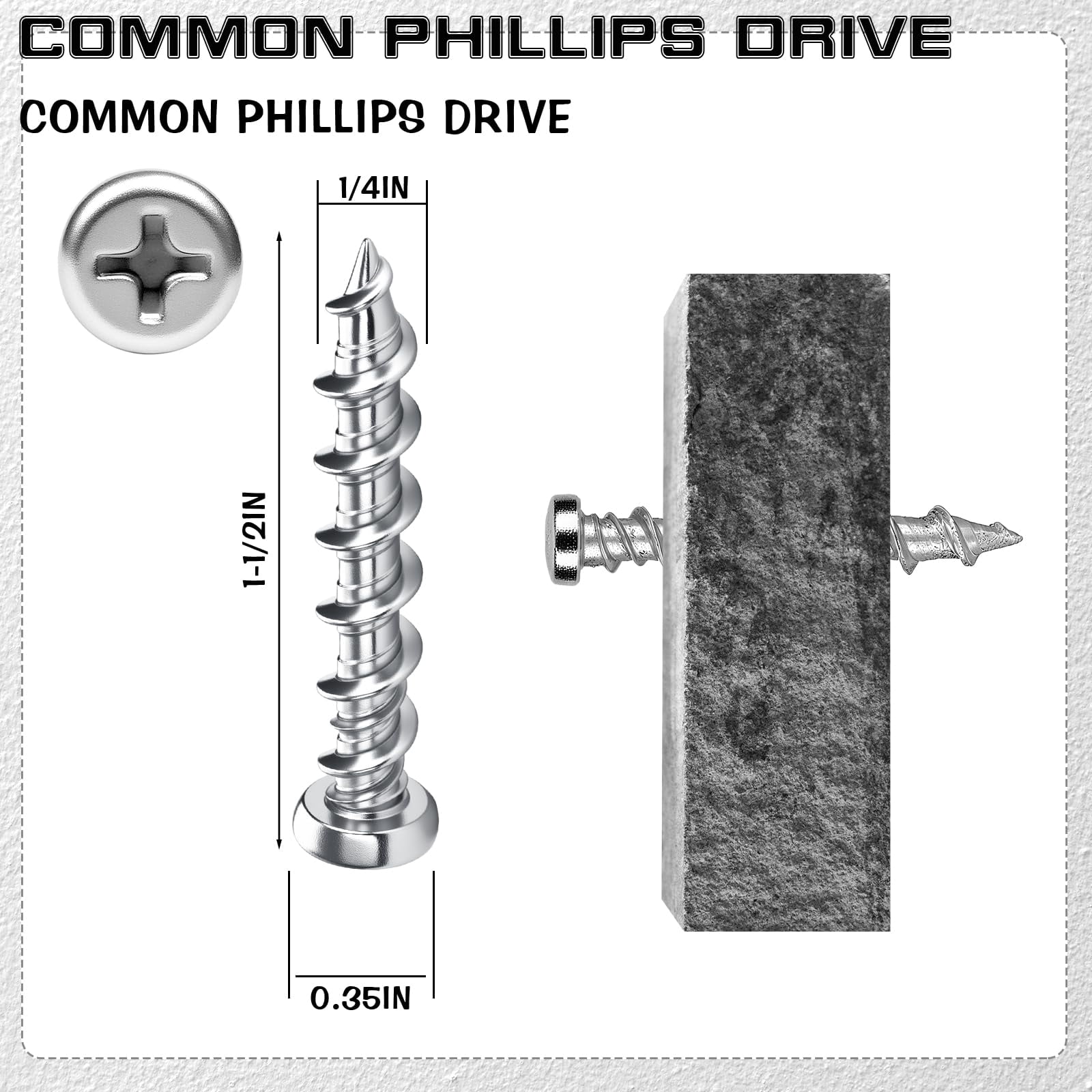 100 Pcs Drywall Anchors 1/4 x 1-1/2 Inch Black Pan Head Alloy Steel Light Wall Anchors Heavy Duty Self Drilling Screws for Wood and Other Masonry Materials