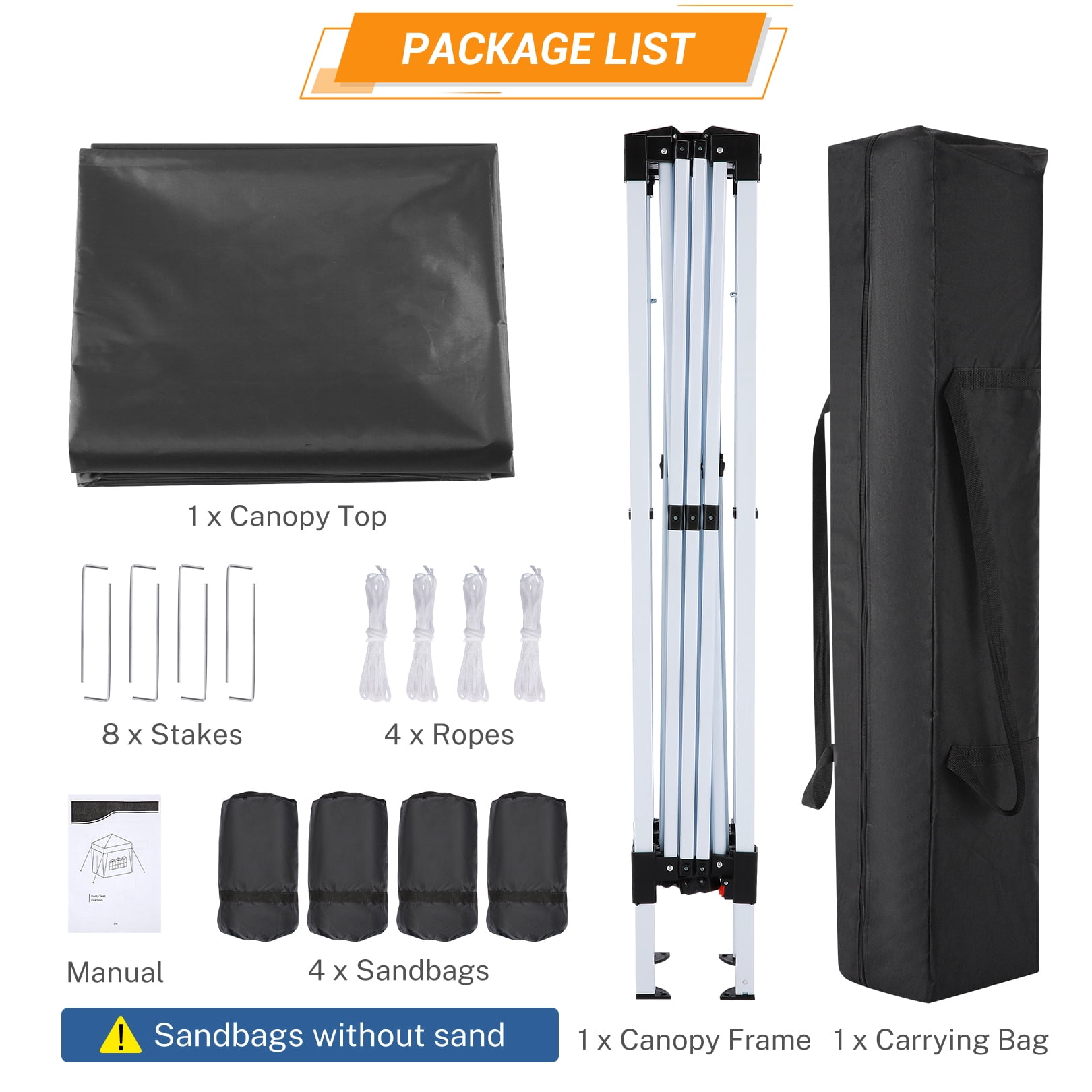 COBIZI 10'x10' EZ Pop Up Canopy Tent Outdoor Party Instant Shelter Portable Folding Beach Canopy with 4 Sandbag & Carrying Bag, Black