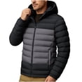 thumbnail image 6 of Iyufng Men's Color Block Hooded Puffer Jackets Horizontal Quilted Zip Up Winter Windproof Coat with Side Pockets and Elastic Cuffs, 6 of 9