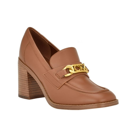 Calvin Klein Womens Roberte Faux Leather Embellished Logo Loafer Heels