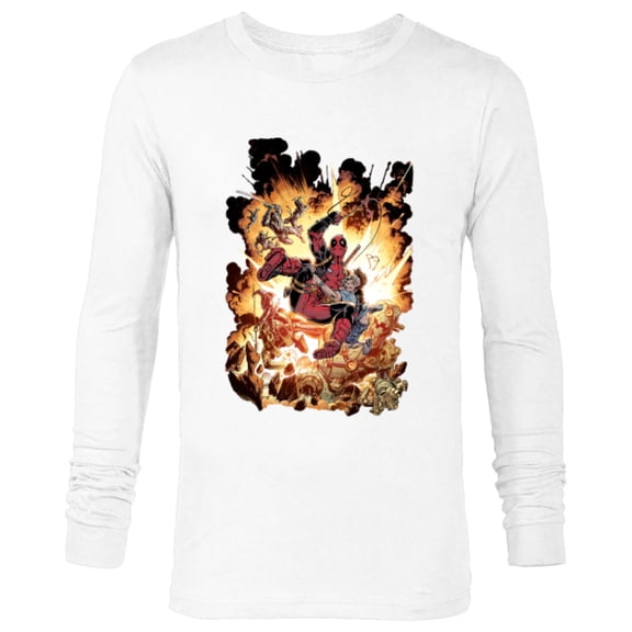 Marvel Deadpool Super Hero Comic Art ‘Splodey Battle - Long Sleeve T-Shirt for Men - Customized-White