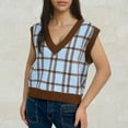 thumbnail image 2 of Fjofpr 50% off Clear! Sweater Vest Women Plaid Women's New Plaid Sweater V-neck Knitted Sweater Top, 2 of 6