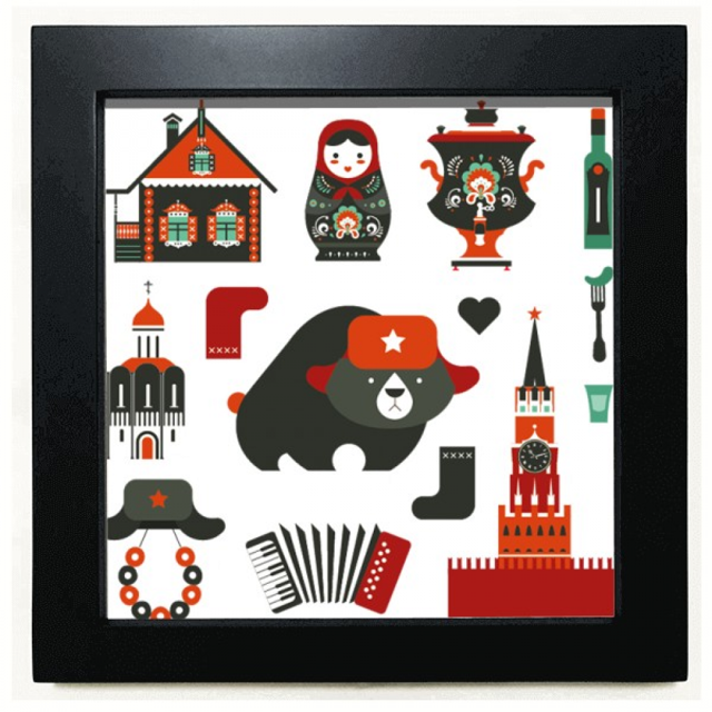 Oso muñeca Rusia vodka acordeón Mesa de pared con marco cuadrado negro