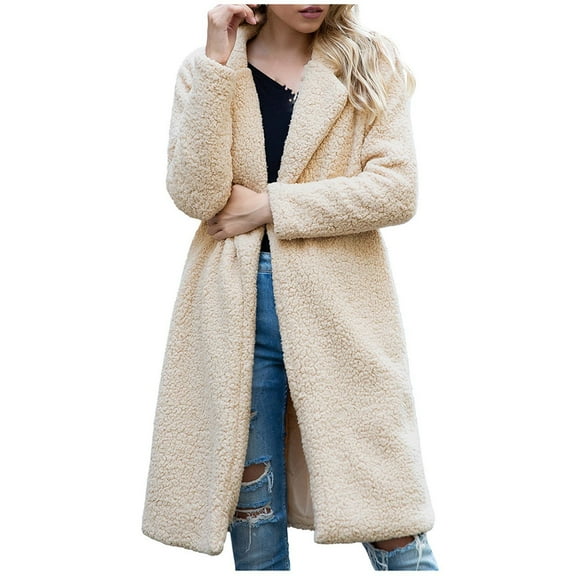 Women's Fuzzy Fleece Lapel Open Front Long Cardigan Coat Warm Winter Outwear Jackets for Women Womens Clothes