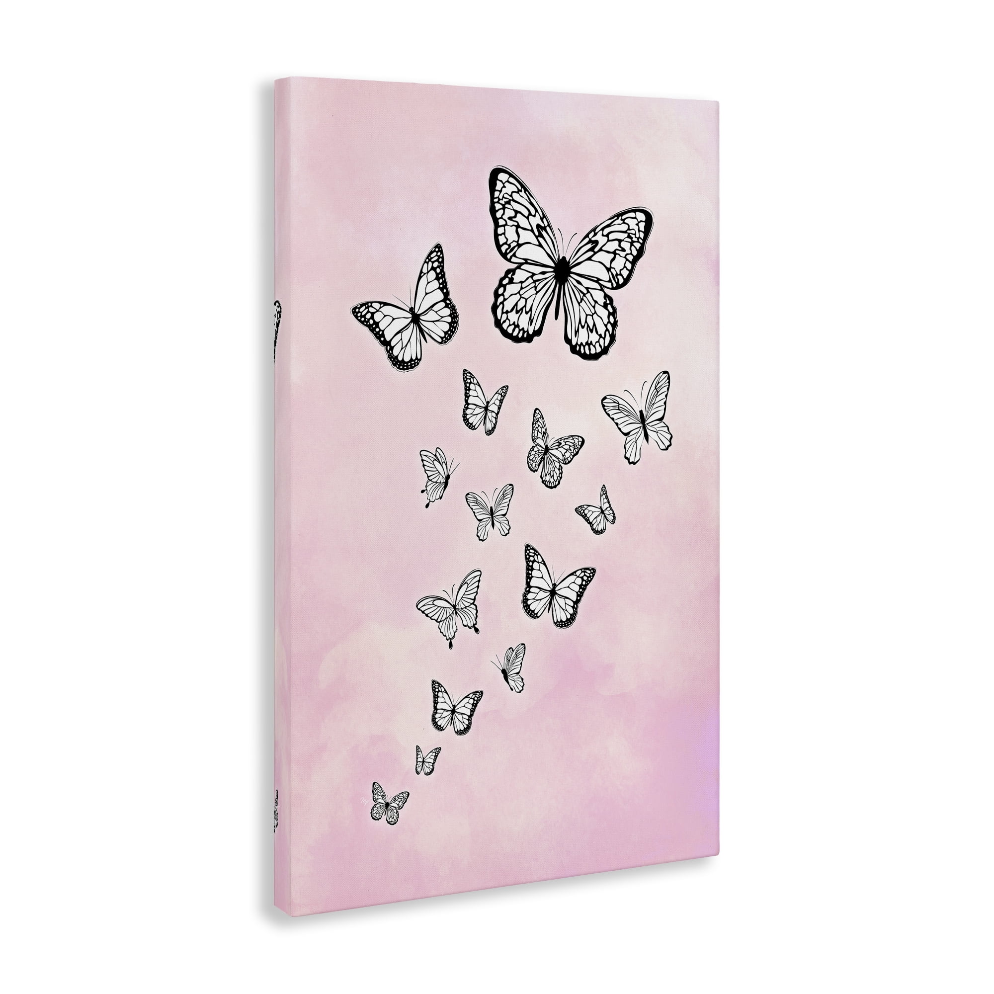 Stupell Industries Pink Fluttering Butterflies Animals Painting Wrapped Canvas Art Print Wall Art, 16 x 24