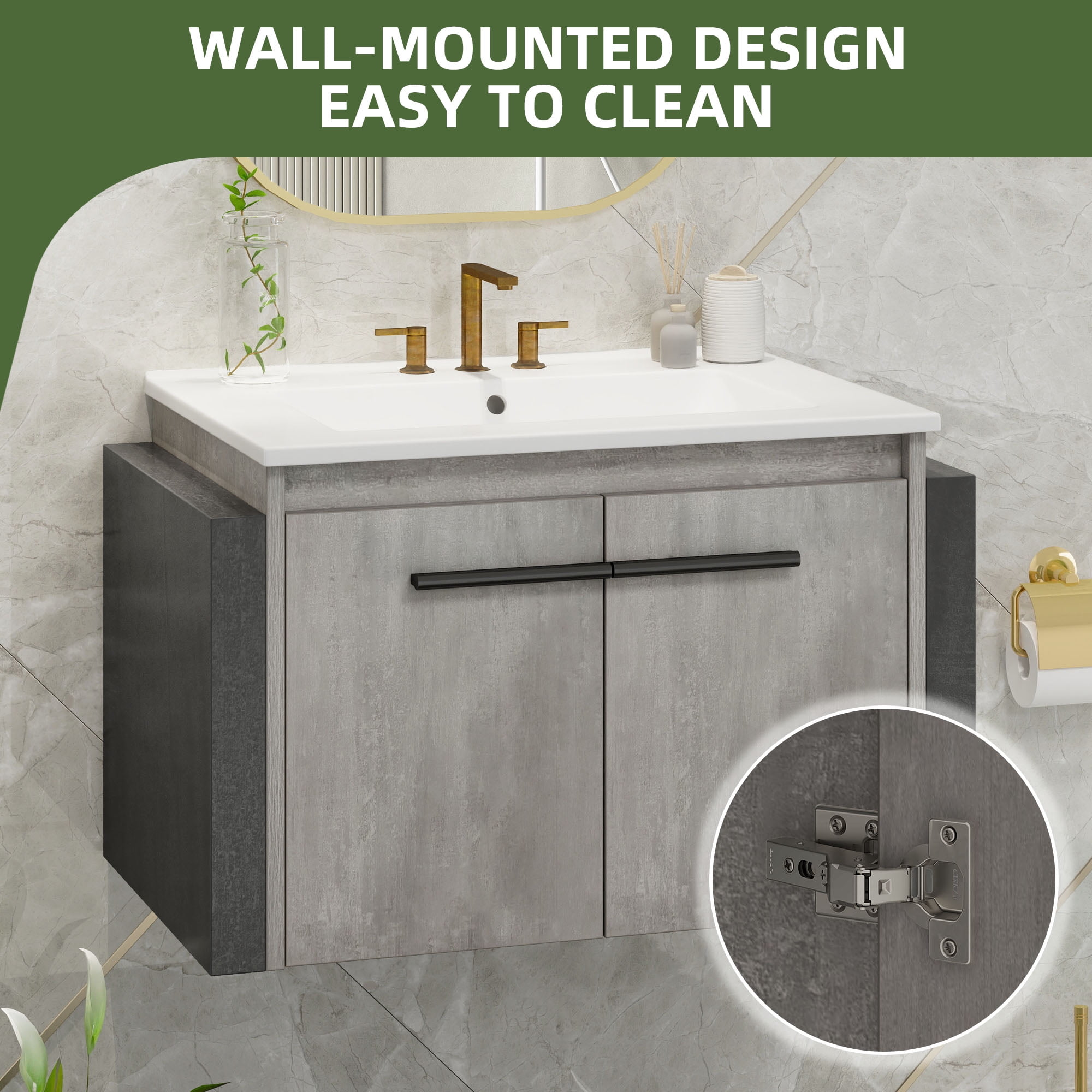 Uforic 24" Floating Bathroom Vanity, Modern Wall Mount Bathroom Vanity with Sink Combo, Gray