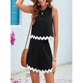 thumbnail image 6 of Women Round Neck Sleeveless Ric Rac Trim 2 Piece Shorts Set Black S, 6 of 10