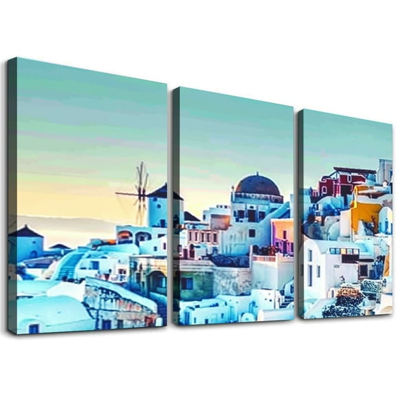 nygtbtfer Multi Wood Printings Art Print Box Framed Picture Wall Hanging Landscape Sunset City , Houses - Framed and Ready to Hang - ref 12x16x3pcs