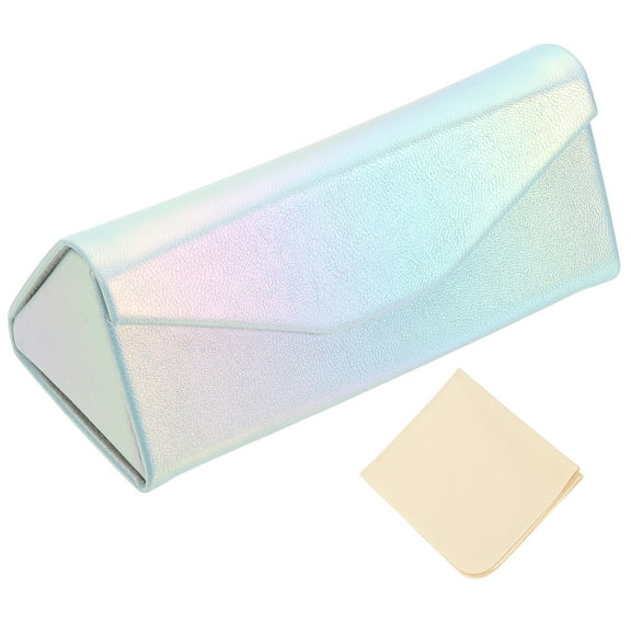 Uxcell Foldable Glasses Case, Triangle Magnetic Sunglasses Organizer PU Leather Hard Eyeglass Case, Gradient Blue