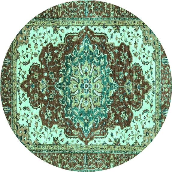 Ahgly Company Indoor Round Persian Turquoise Blue Traditional Area Rugs, 6' Round
