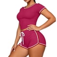thumbnail image 5 of Maqroz Women 2 Piece Outfits Sets Summer Short Sleeve Crew Neck Cropped Top and Shorts Set Drawsting Elastic Waist Casual Vacation Travel 2026 Pink XL, 5 of 6
