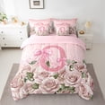 thumbnail image 2 of Manfei Bow Alphabet 7-Piece Twin Bedding Sets,Floral Rose Bedding Comforter Set,Sparkling Sequin Breathable Sheet Sets,Luxury Girls Bedroom Decor,Reversible, 2 of 8