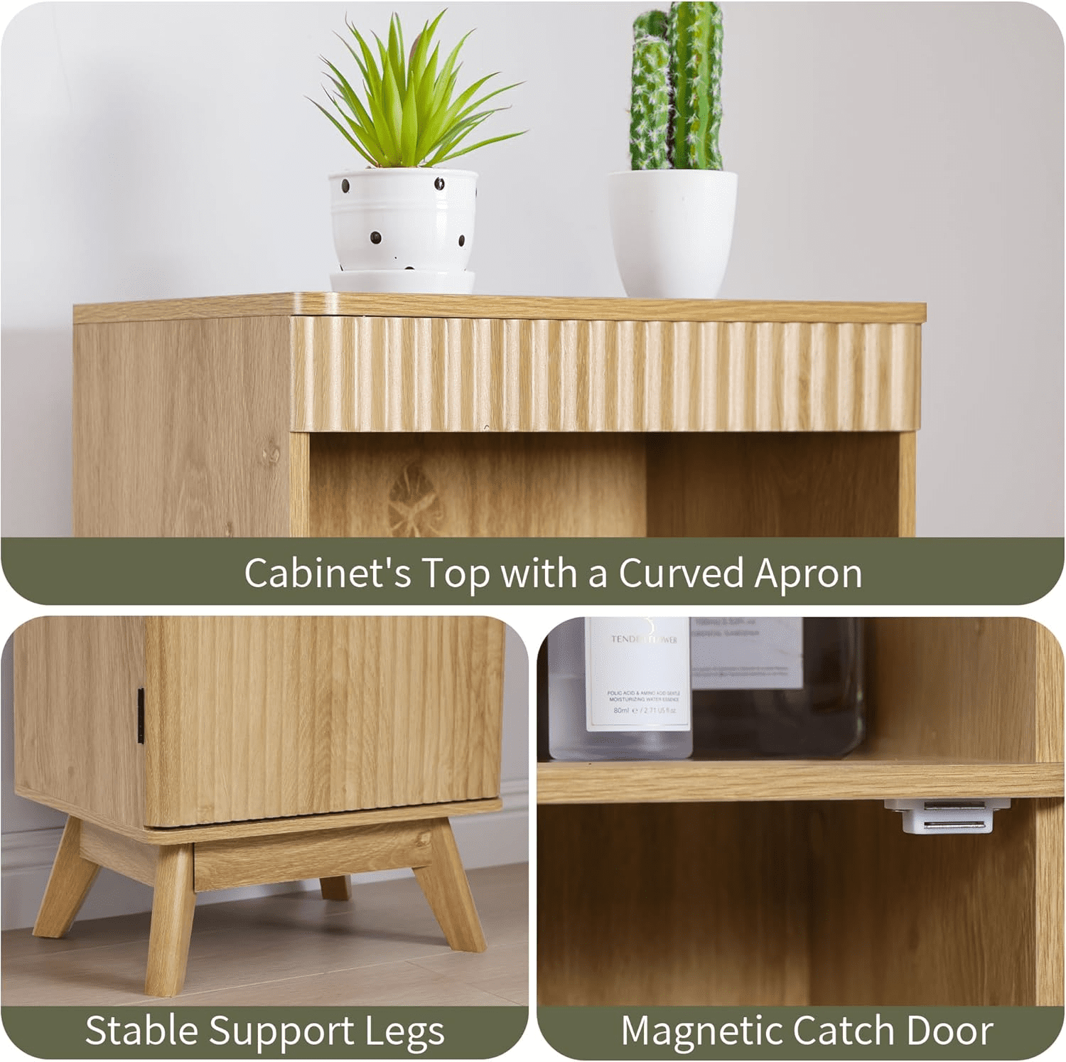 LEFHDA 68" Bathroom Storage Cabinet with Doors, Narrow Tall Fluted Cabinet, Wooden Mid-century Modern Cabinet with Adjustable Shelf, Bathroom Kitchen Living Room