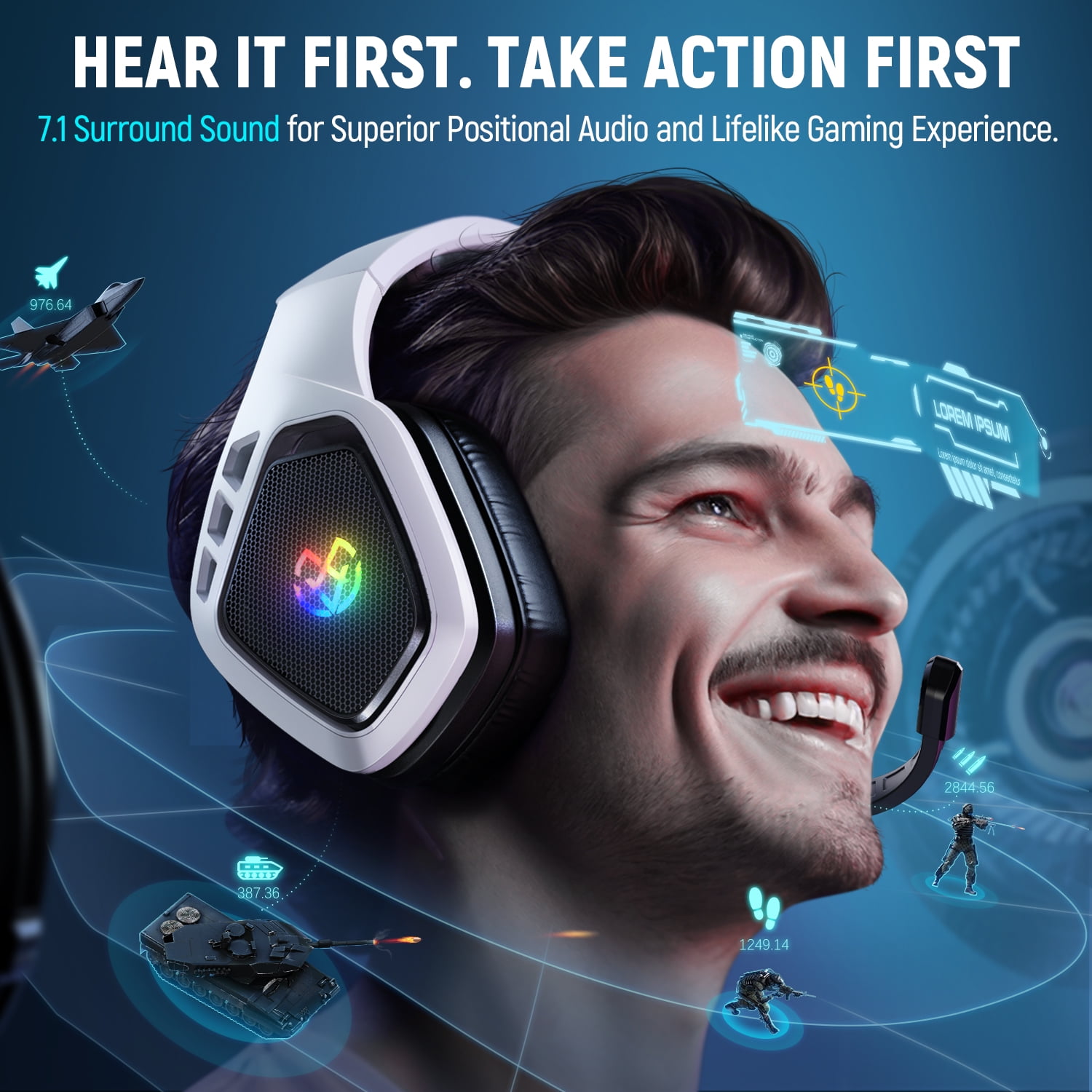 2.4GHz Wireless Gaming Headset for PC, Ps5, Ps4, 2.4 Ghz USB & Type-C Gaming Headphones with Microphone, 40Hr Battery Bluetooth Headphones for Switch, Laptop, Mobile, Mac