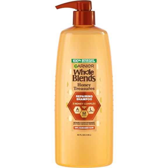 Garnier Whole Blends Honey Treasures Repairing Shampoo, Dry, Damaged Hair, 40 fl oz